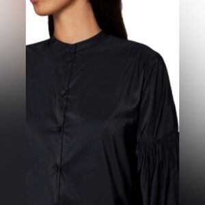 BR by Banana Republic Black Poplin Bubble Sleeve Luxury Career Blouse Sz L Gem
